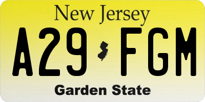 NJ license plate A29FGM
