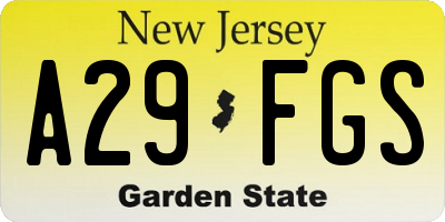 NJ license plate A29FGS