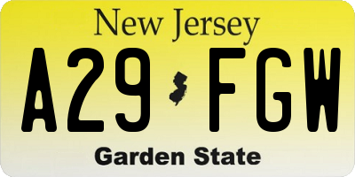NJ license plate A29FGW