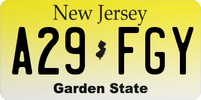 NJ license plate A29FGY