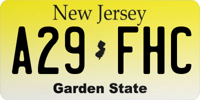 NJ license plate A29FHC