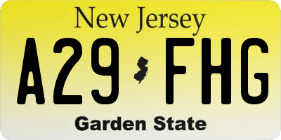 NJ license plate A29FHG