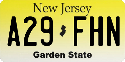 NJ license plate A29FHN