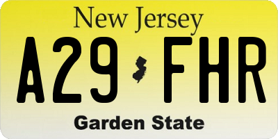 NJ license plate A29FHR