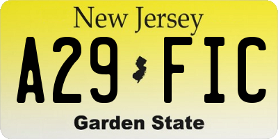 NJ license plate A29FIC