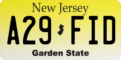 NJ license plate A29FID