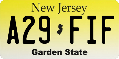 NJ license plate A29FIF