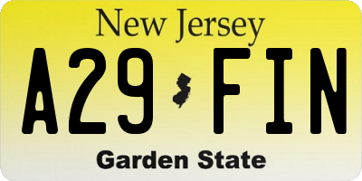 NJ license plate A29FIN