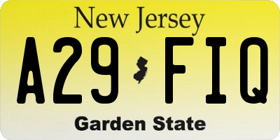 NJ license plate A29FIQ