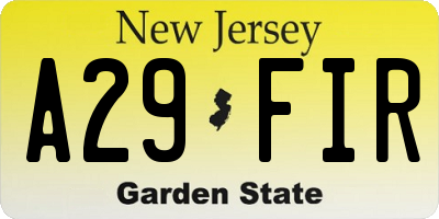 NJ license plate A29FIR