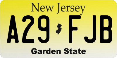NJ license plate A29FJB