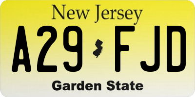 NJ license plate A29FJD