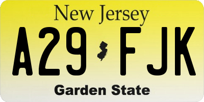 NJ license plate A29FJK