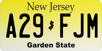 NJ license plate A29FJM