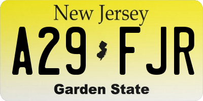 NJ license plate A29FJR
