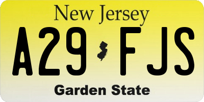 NJ license plate A29FJS