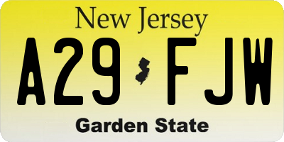 NJ license plate A29FJW