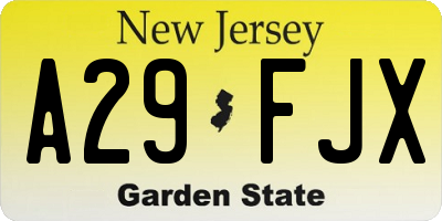 NJ license plate A29FJX