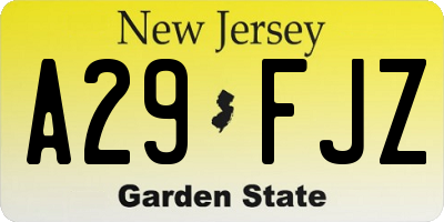 NJ license plate A29FJZ