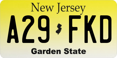 NJ license plate A29FKD