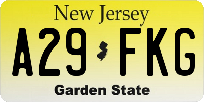 NJ license plate A29FKG