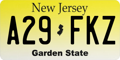 NJ license plate A29FKZ