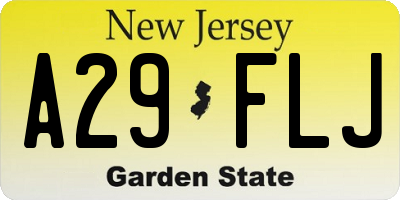 NJ license plate A29FLJ