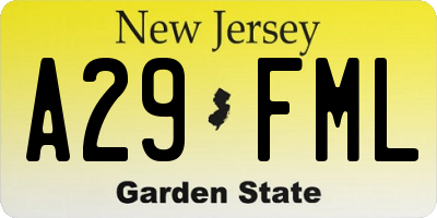 NJ license plate A29FML