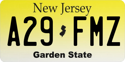 NJ license plate A29FMZ