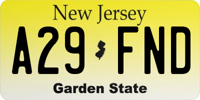 NJ license plate A29FND