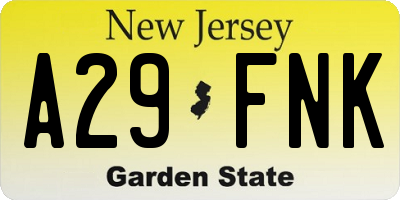 NJ license plate A29FNK