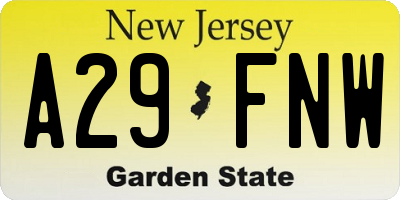 NJ license plate A29FNW