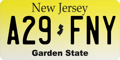 NJ license plate A29FNY