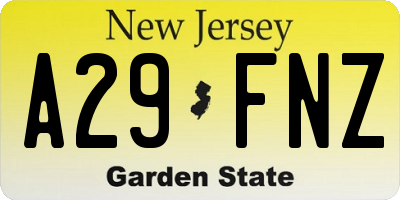 NJ license plate A29FNZ