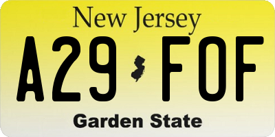 NJ license plate A29FOF