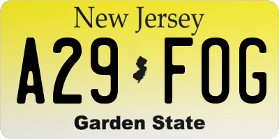 NJ license plate A29FOG
