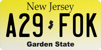 NJ license plate A29FOK
