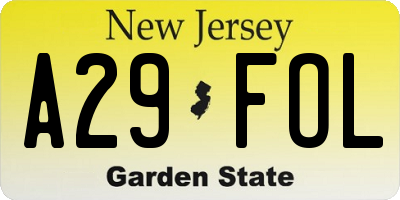 NJ license plate A29FOL