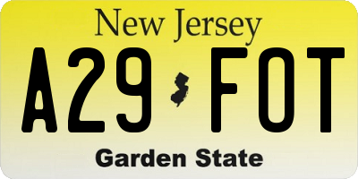 NJ license plate A29FOT