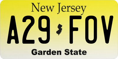 NJ license plate A29FOV