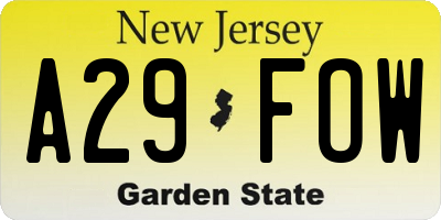 NJ license plate A29FOW