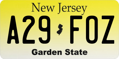 NJ license plate A29FOZ