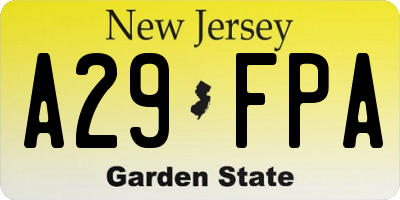 NJ license plate A29FPA