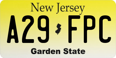 NJ license plate A29FPC