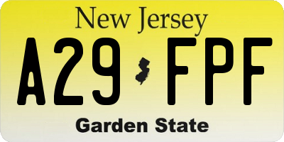 NJ license plate A29FPF