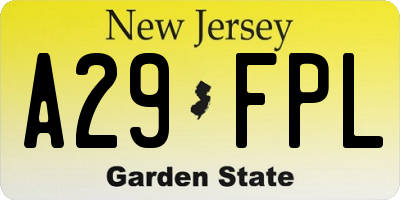 NJ license plate A29FPL