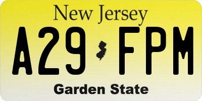 NJ license plate A29FPM