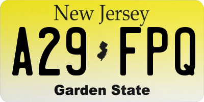 NJ license plate A29FPQ