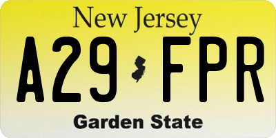 NJ license plate A29FPR