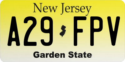 NJ license plate A29FPV